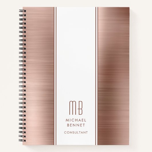 Mit Monogramm Rose Gold Brushed Metallic Business Notizblock (Vorderseite)