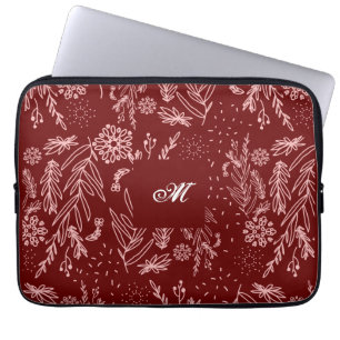Mit Monogramm Rose Gold Burgund Botanisches Muster Laptopschutzhülle