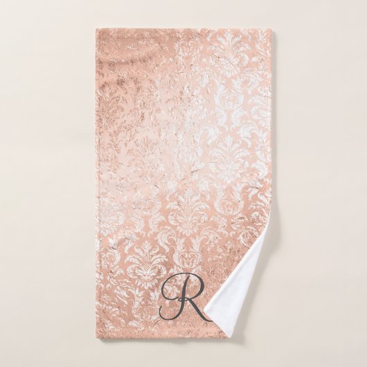 Mit Monogramm Rose Gold Damask Badhandtuch Set (Handtuch)