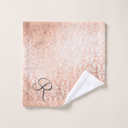 Mit Monogramm Rose Gold Damask Badhandtuch Set (Waschlappen)