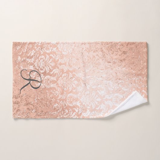 Mit Monogramm Rose Gold Damask Badhandtuch Set (Handtuch)