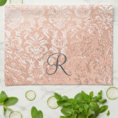 Mit Monogramm Rose Gold Damask Geschirrtuch (Gefaltet)