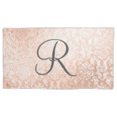 Mit Monogramm Rose Gold Damask Kissenbezug (Vorderseite-Links)