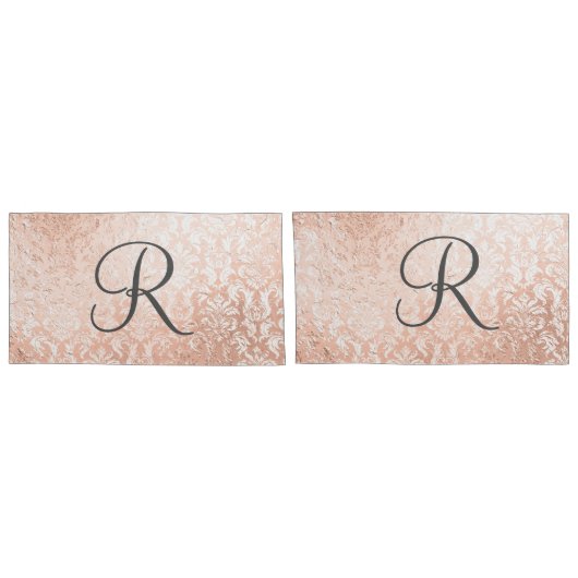 Mit Monogramm Rose Gold Damask Kissenbezug (Rückseite-Set)