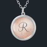 Mit Monogramm Rose Gold Damask Versilberte Kette<br><div class="desc">Mit Monogramm Rose Gold Damask und dunkelgraue Monogramm Silber plattierte Kette. Karo in unserer Kollektion für passende Produkte.</div>