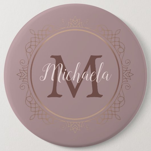 Mit Monogramm Rose Gold Elegante Moderne Vorlage Button (Vorderseite)