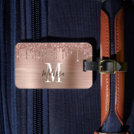 Mit Monogramm Rose Gold Glitzer Brushed Metal Gepäckanhänger