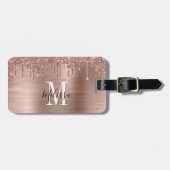 Mit Monogramm Rose Gold Glitzer Brushed Metal Gepäckanhänger (Vorderseite horizontal)