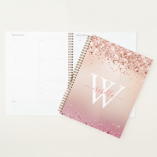 Mit Monogramm Rose Gold Glitzer Eleganter Skriptna Planer (Anzeige)