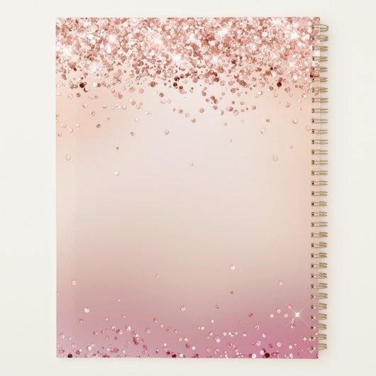 Mit Monogramm Rose Gold Glitzer Eleganter Skriptna Planer (Rückseite)