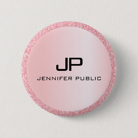 Mit Monogramm Rose Gold Glitzer Look Template Button (Vorderseite)