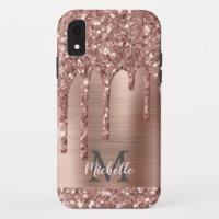 Mit Monogramm Rose Gold Glitzer Tropfen auf rosa M