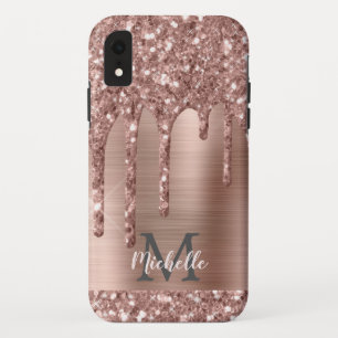 Mit Monogramm Rose Gold Glitzer Tropfen auf rosa M Case-Mate iPhone Hülle