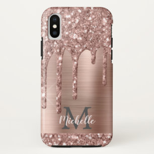 mit Monogramm Rose Gold Glitzer Tropfen auf rosa M Case-Mate iPhone Hülle