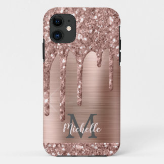 Mit Monogramm Rose Gold Glitzer Tropfen auf rosa M Case-Mate iPhone Hülle