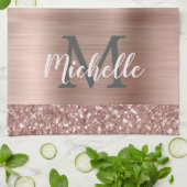 Mit Monogramm Rose Gold Glitzer Tropfen auf rosa M Geschirrtuch (Gefaltet)