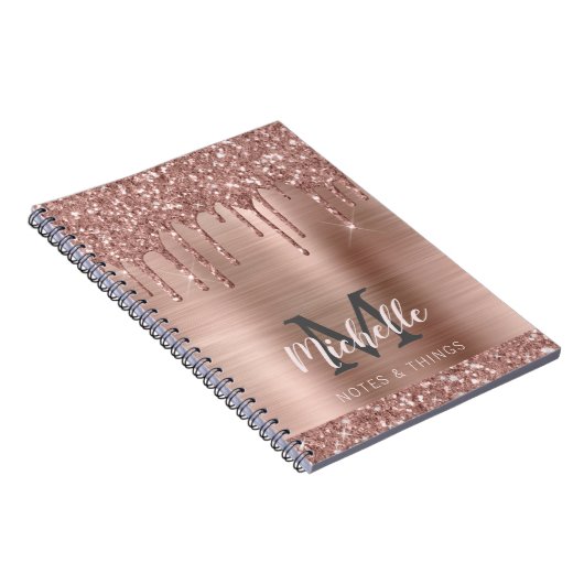 Mit Monogramm Rose Gold Glitzer Tropfen auf rosa M Notizblock (Rechte Seite)