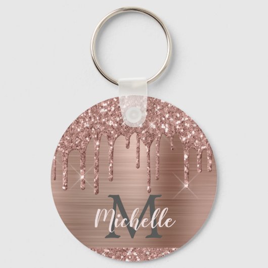 Mit Monogramm Rose Gold Glitzer Tropfen auf rosa M Schlüsselanhänger (Vorderseite)