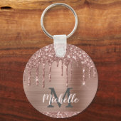 Mit Monogramm Rose Gold Glitzer Tropfen auf rosa M Schlüsselanhänger (Vorderseite)
