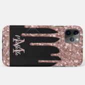 Mit Monogramm Rose Gold Glitzer Tropfen auf Schwar Case-Mate iPhone Hülle (Rückseite (Horizontal))