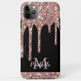 Mit Monogramm Rose Gold Glitzer Tropfen auf Schwar Case-Mate iPhone Hülle
