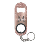 Mit Monogramm Rose Gold Glitzer Tropfen Mini Flaschenöffner (Rückseite)