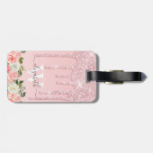 Mit Monogramm Rose Gold Glitzer Tropfen Rosa Blüte Gepäckanhänger (Rückseite horizontal)