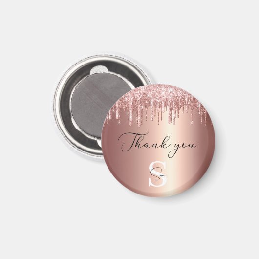 Mit Monogramm Rose Gold Glitzer Tropfen Vielen Dan Magnet (Vorderseite/Rückseite)