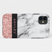 Mit Monogramm Rose Gold Glitzer und weißer Marmor Case-Mate iPhone Hülle (Rückseite (Horizontal))