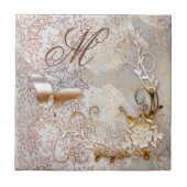 Mit Monogramm Rose Gold Keramik Tile Fliese (Vorderseite)