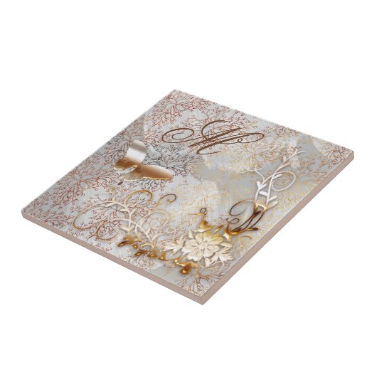 Mit Monogramm Rose Gold Keramik Tile Fliese (Seite)