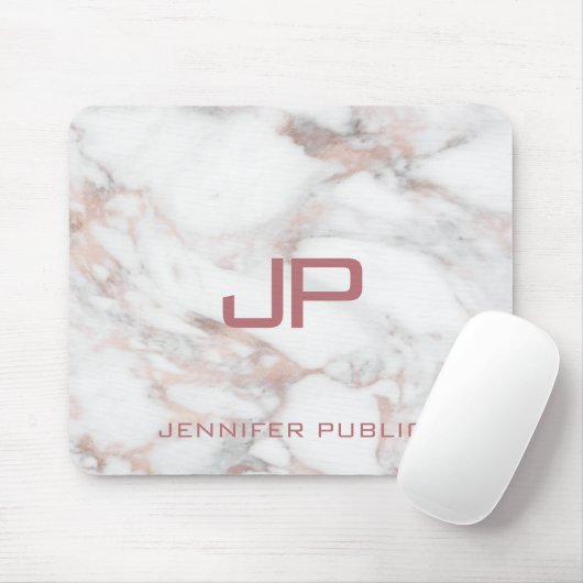 Mit Monogramm Rose Gold-Marmorvorlage Mousepad (Mit Mouse)