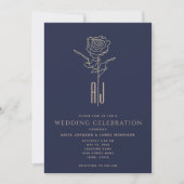 Mit Monogramm Rose Gold Navy Blue Wedding Einladung (Vorderseite)