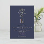 Mit Monogramm Rose Gold Navy Blue Wedding Einladung (Stehend Vorderseite)