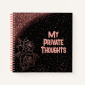 Mit Monogramm Rose Gold Rosa Rosen auf schwarz | Notizblock (Vorderseite)