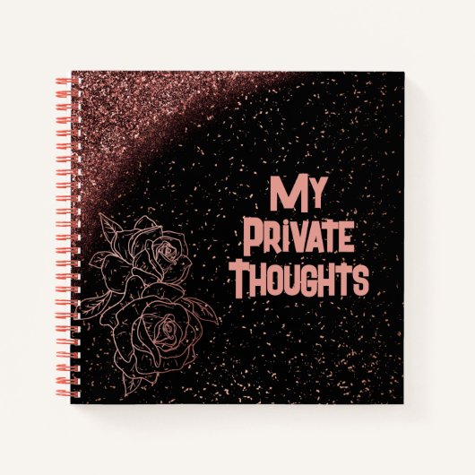 Mit Monogramm Rose Gold Rosa Rosen auf schwarz | Notizblock (Vorderseite)