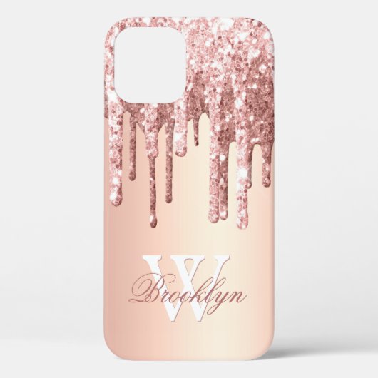 Mit Monogramm Rose Gold Sparkline Glitzer Tropfen Case-Mate iPhone Hülle (Rückseite)