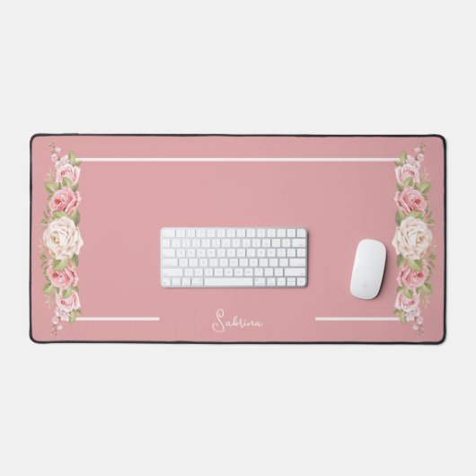 Mit Monogramm Rose Schreibtischunterlage (Tastatur & Maus)