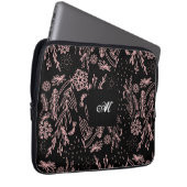 Mit Monogramm Rose Schwarzes Botanisches Muster Laptopschutzhülle (Vorne Rechts)