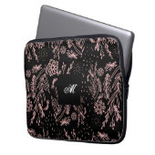 Mit Monogramm Rose Schwarzes Botanisches Muster Laptopschutzhülle (Vorderseite Links)