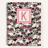 Mit Monogramm Rose Skull Grunge Notebook Notizblock (Vorderseite)