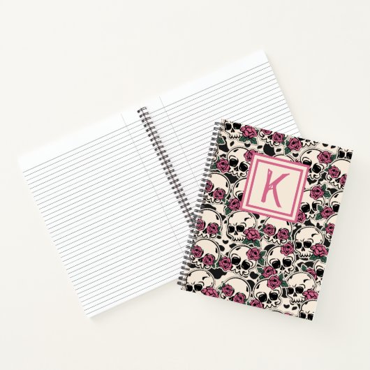 Mit Monogramm Rose Skull Grunge Notebook Notizblock (Innenseite)