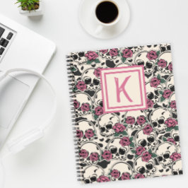 Mit Monogramm Rose Skull Grunge Notebook Notizblock
