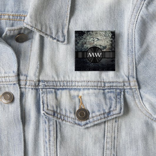 Mit Monogramm rostiges Metall Button (Beispiel)