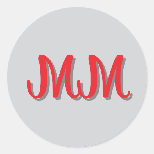 Mit Monogramm Rot-Grau-Kalligraphie Runder Aufkleber (Vorderseite)