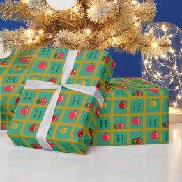 Mit Monogramm Rot-, Grün-, Gold-Ornamente Weihnach Geschenkpapier