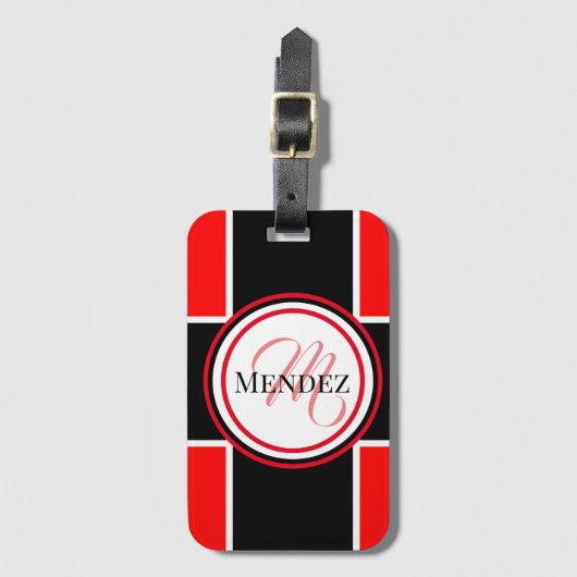 Mit Monogramm rot/schwarz Gepäckmarke Gepäckanhänger (Vorderseite Vertikal)
