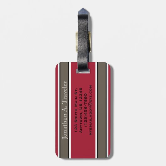 Mit Monogramm Rot- und Bronzestreifen Gepäckanhänger (Rückseite vertikal)