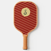 Mit Monogramm Rot- und Goldstreifen-Muster Pickleball Schläger (Rückseite)