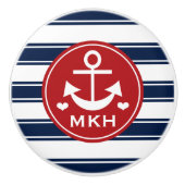 Mit Monogramm Rot-und Marine-Anker Keramikknauf (Vorderseite)